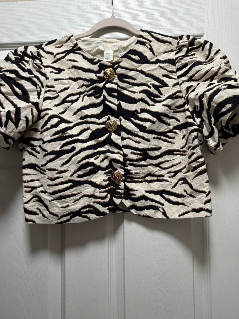 Girls Black & White Zebra Print Puff Sleeve Jacket